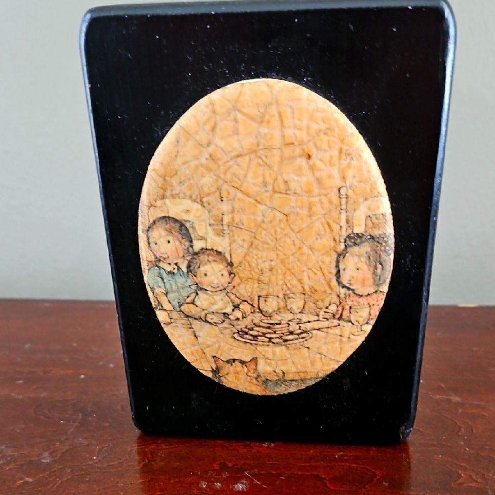 Vintage Black and Tan Decoupage Art Piece